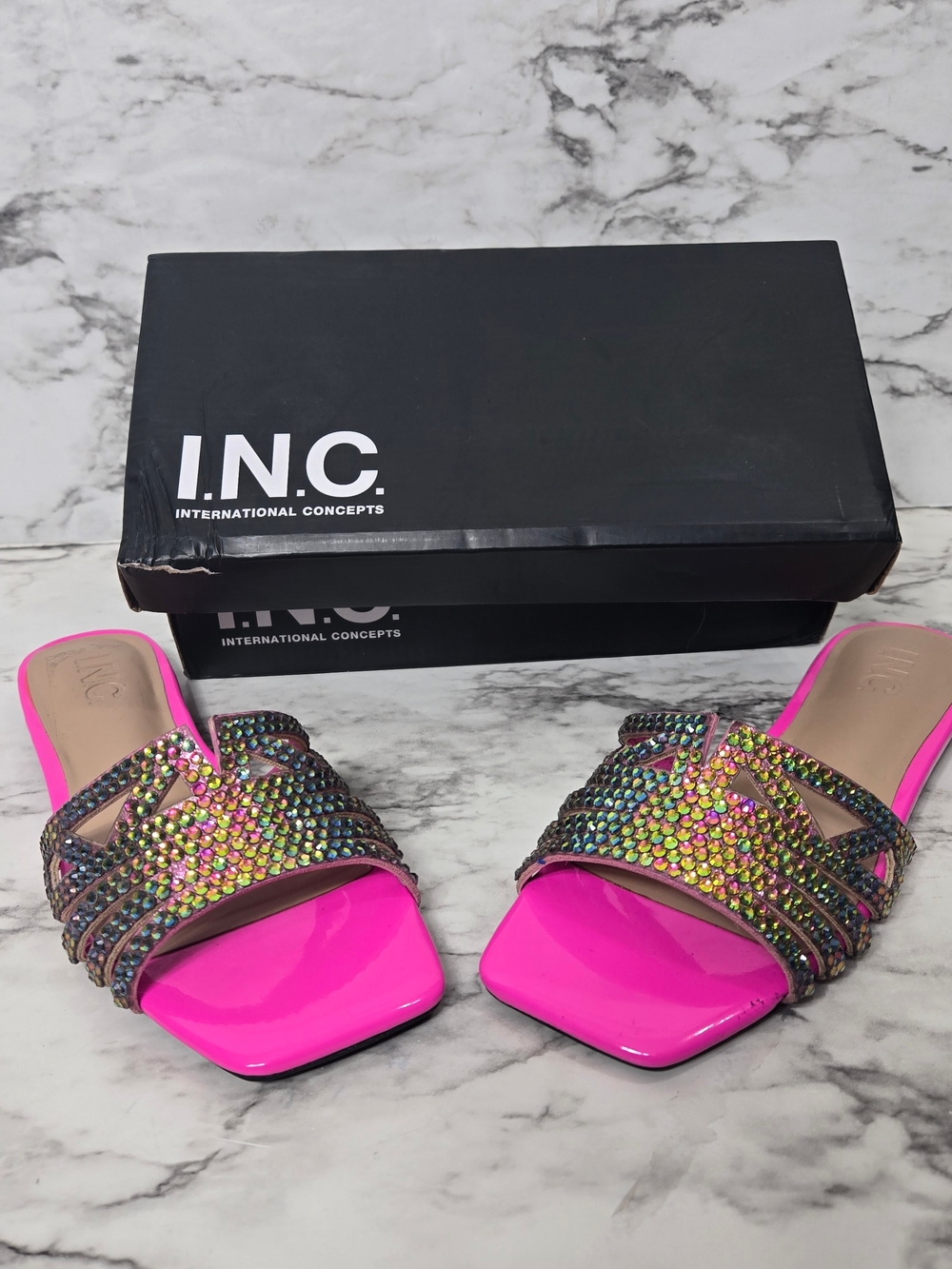 INC International Concepts Tianahp Fuchsia Jeweled Slide Mules